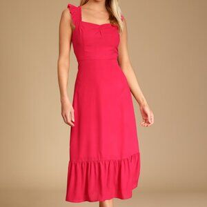 Lulus Forever My Sweetheart Magenta Ruffled Midi Dress Pink - Size M